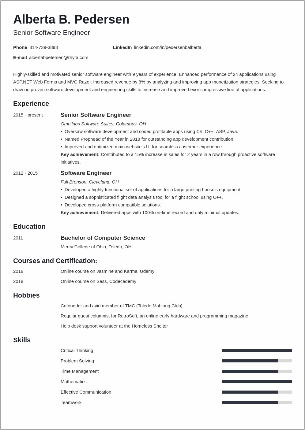 Best Resume Of Software Developer