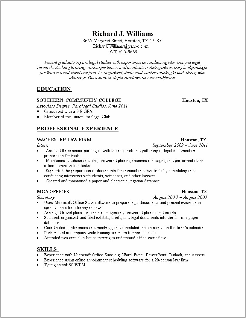 Best Resume Organization For Entry Level Paralegal