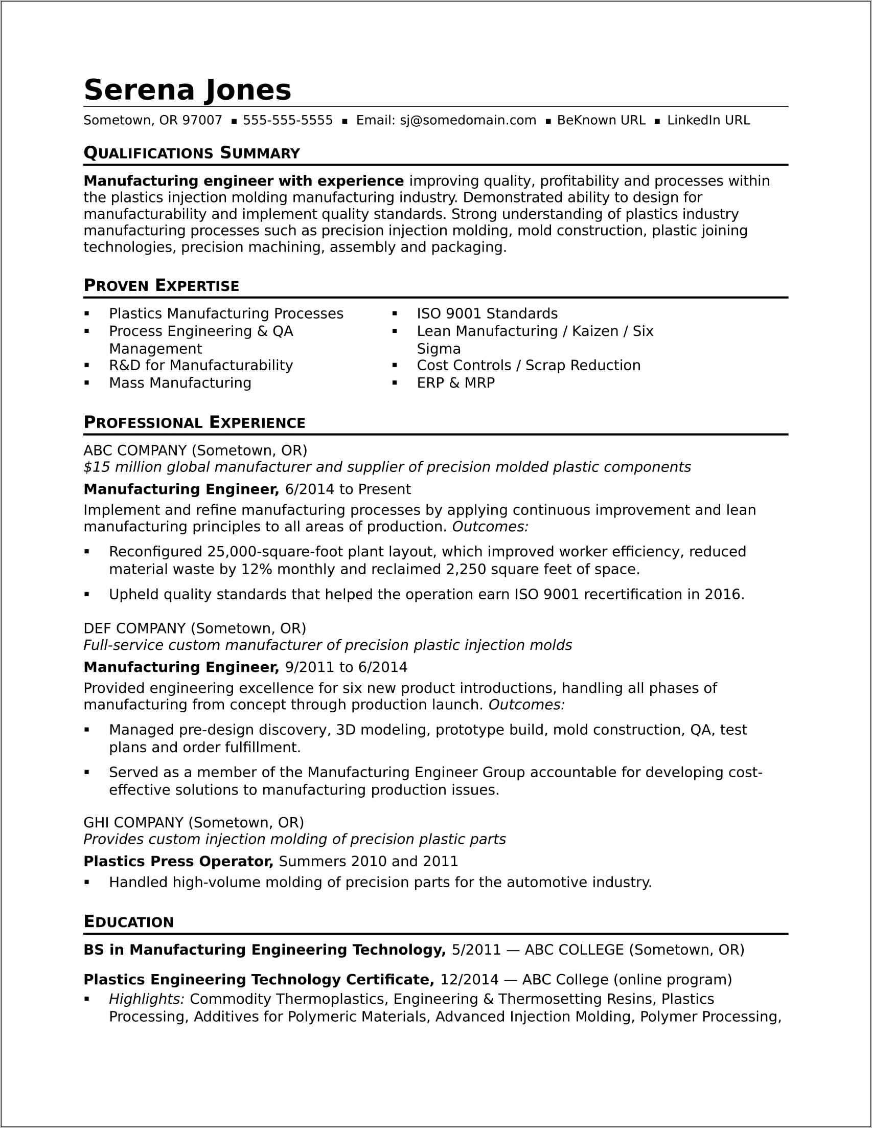 Best Resume Sample For Production Engineer