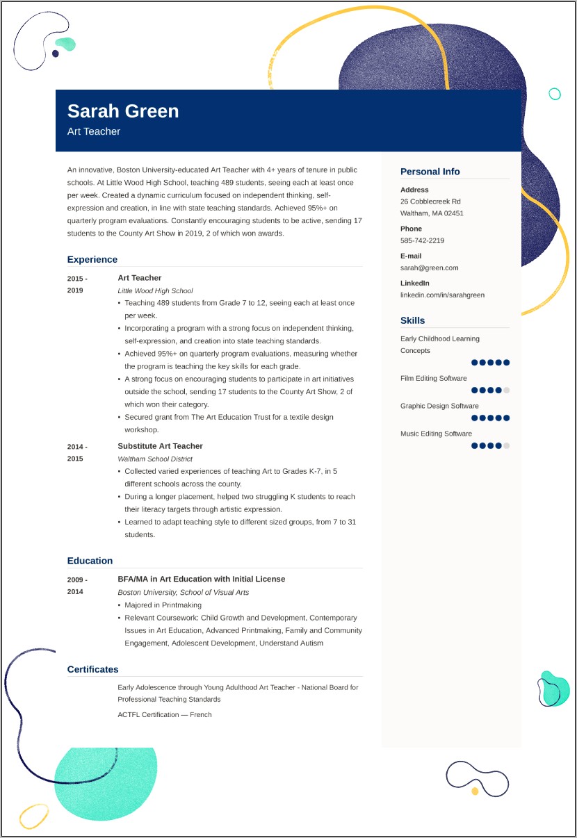 Best Resume Sample For Teaching Job