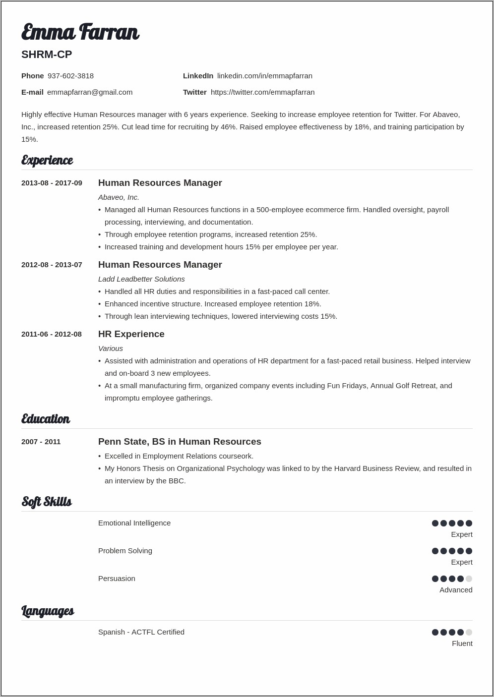 Best Resume Style For Hr Managers