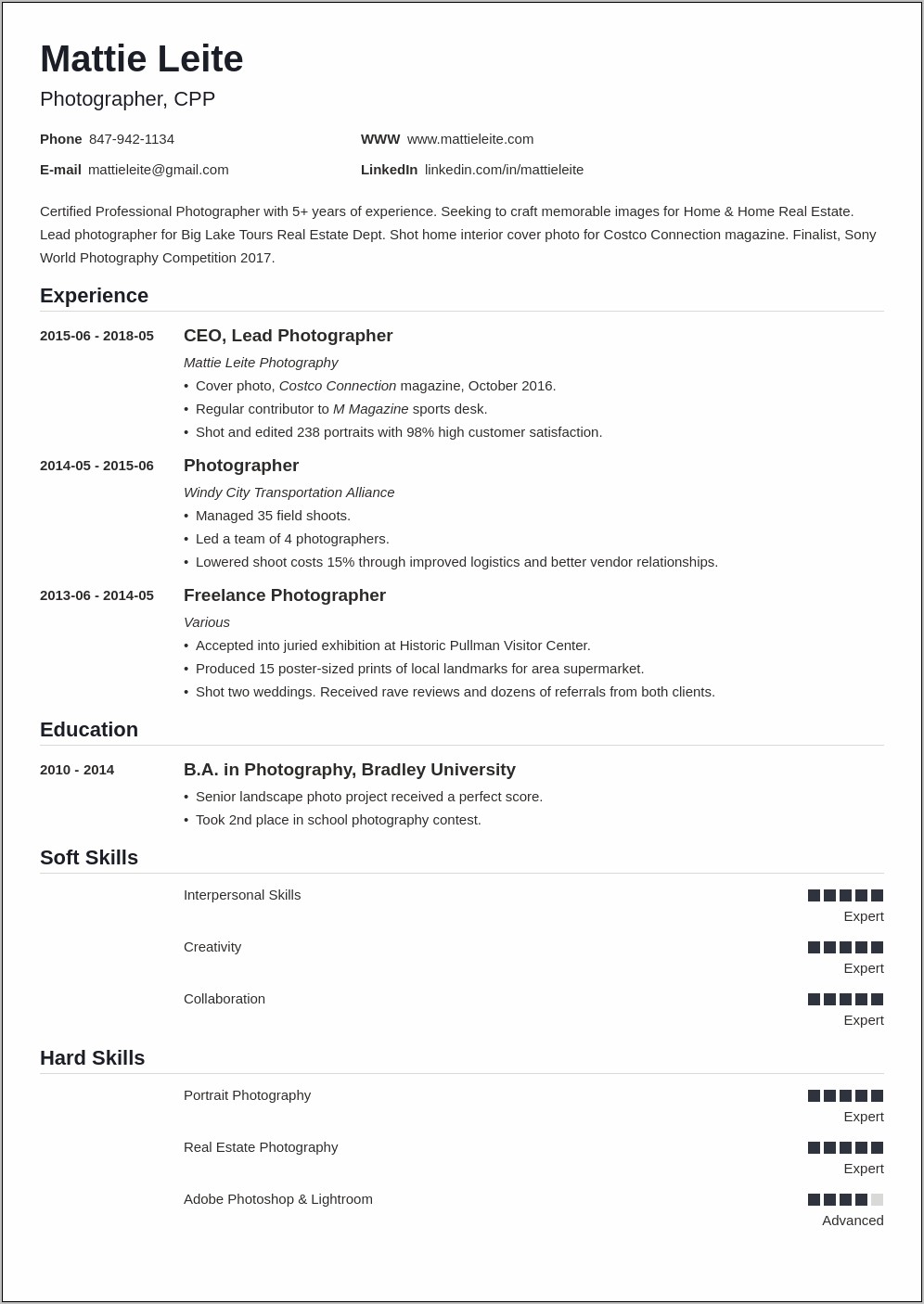 Best Resume Style In Word For Photographers