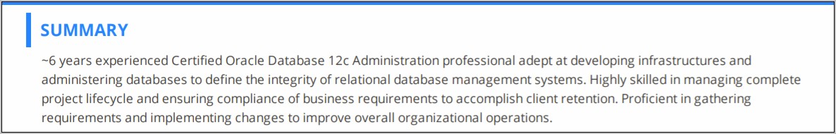 Best Resume Summary Of An Oracle Database Administrator