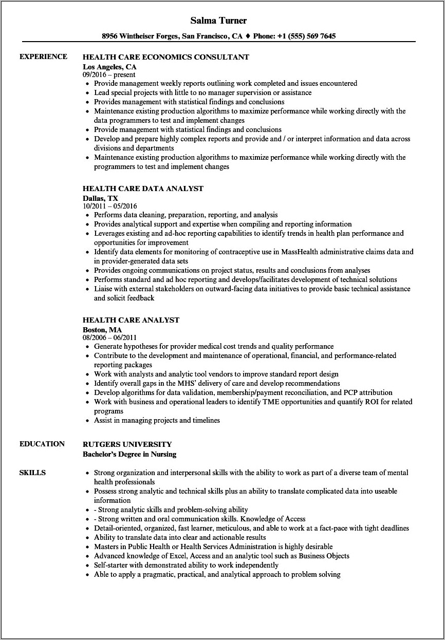 Best Resume Summary Statement For Health Care