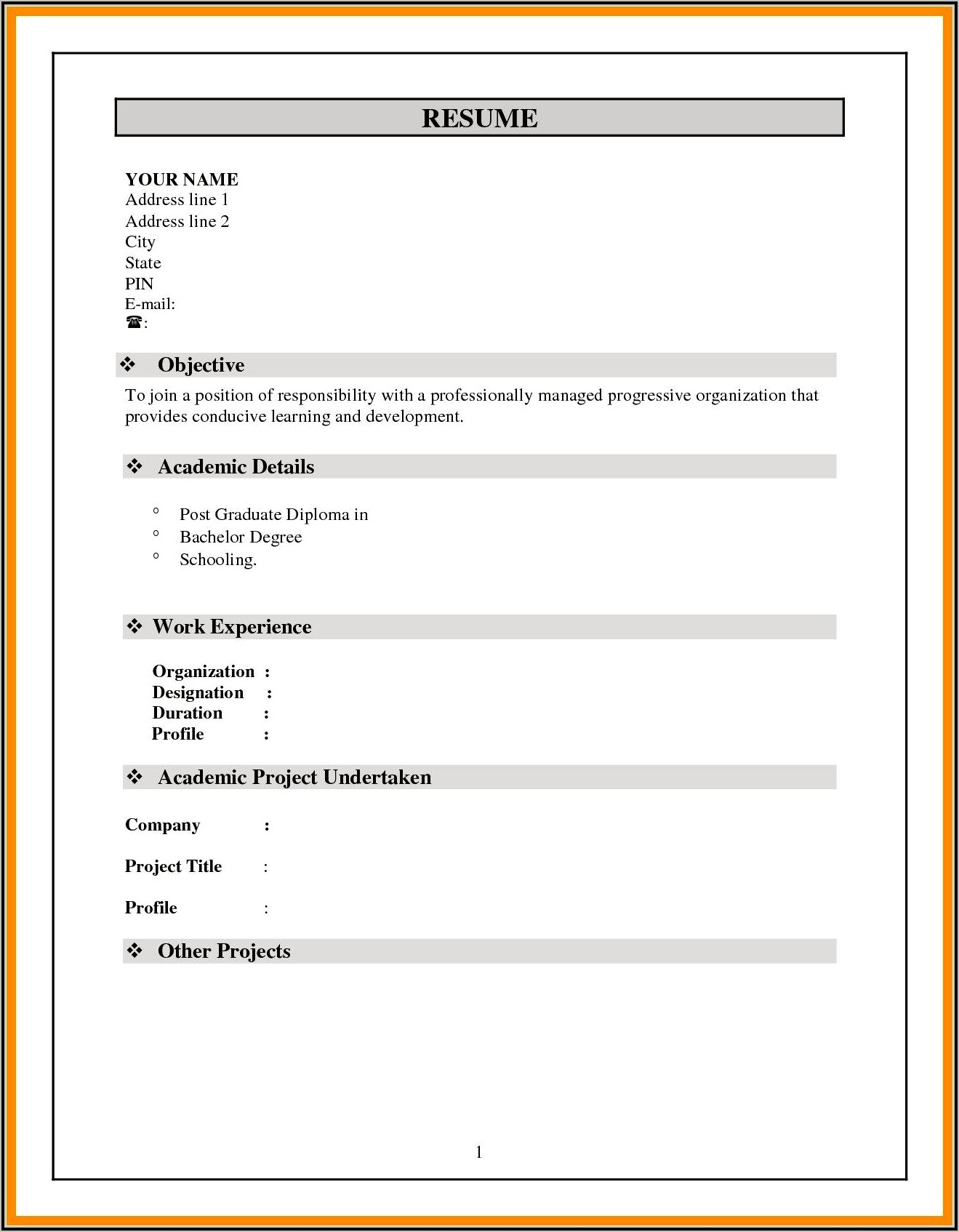 Best Resume Template Download For Fresher