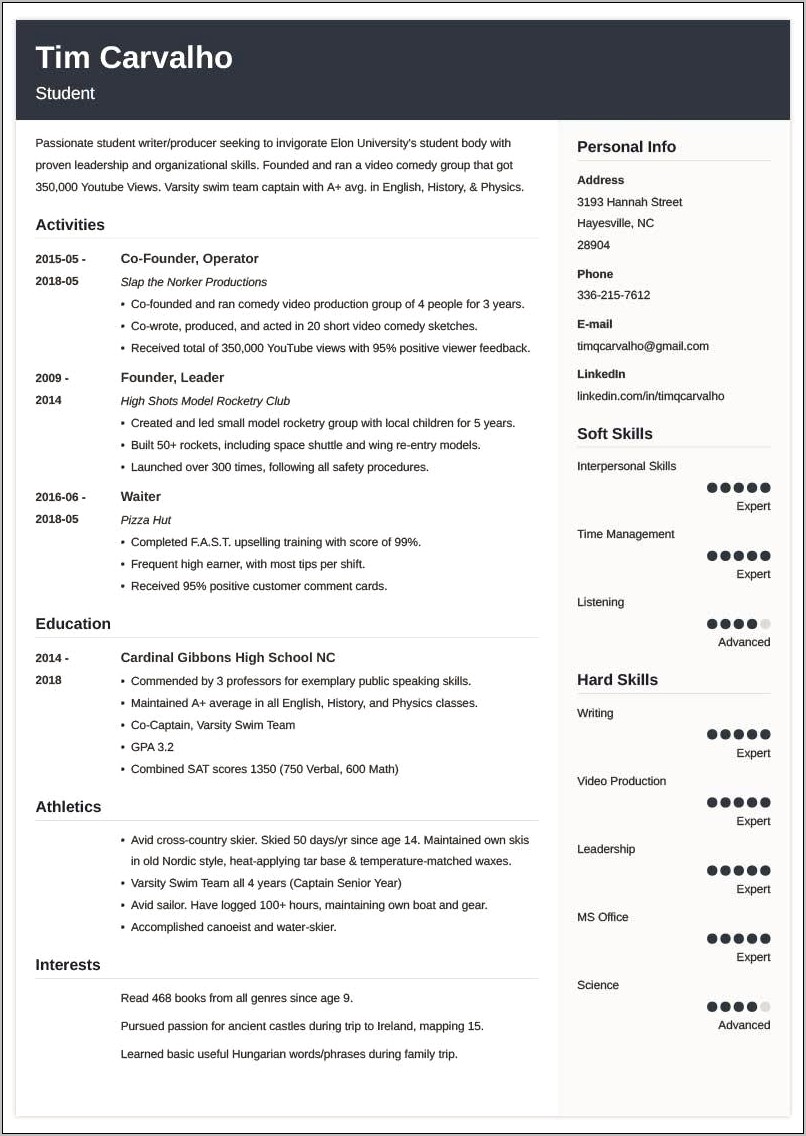 Best Resume Template For College Application