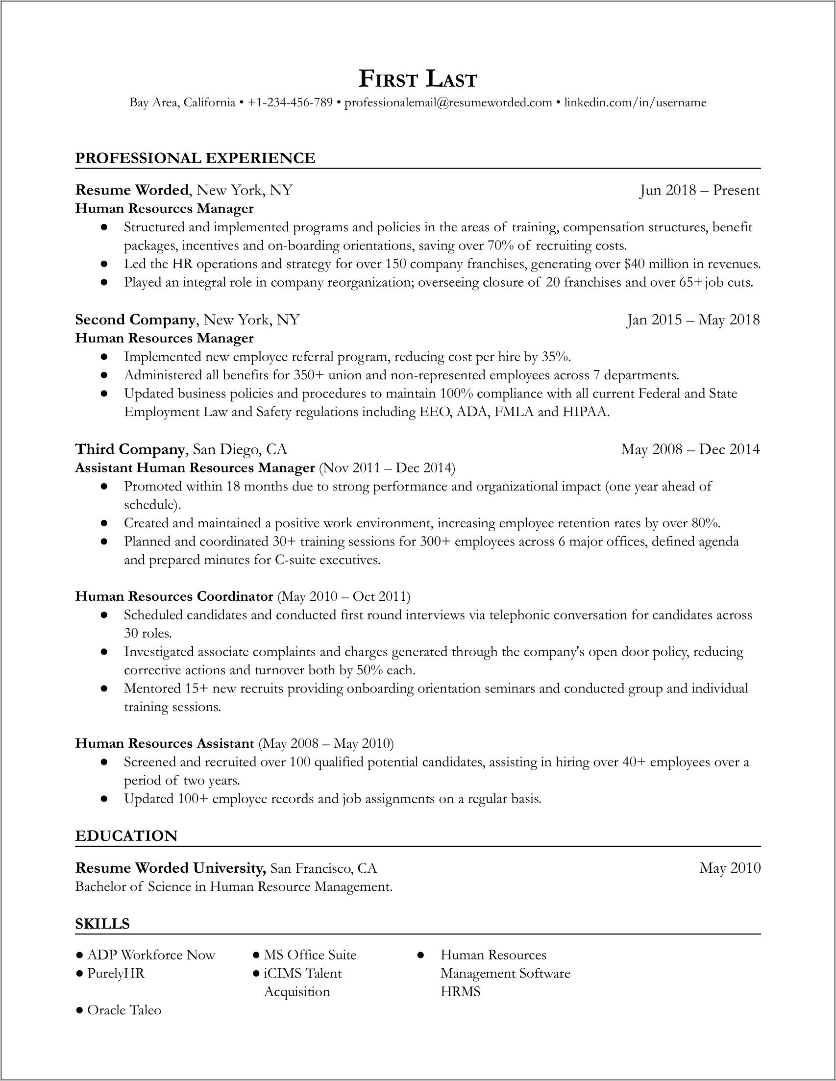 Best Resume Template For Human Resource Resume