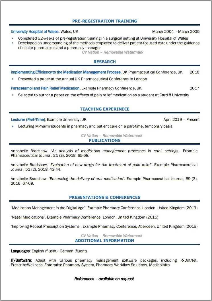 Best Resume Template For Pharmacists 2018