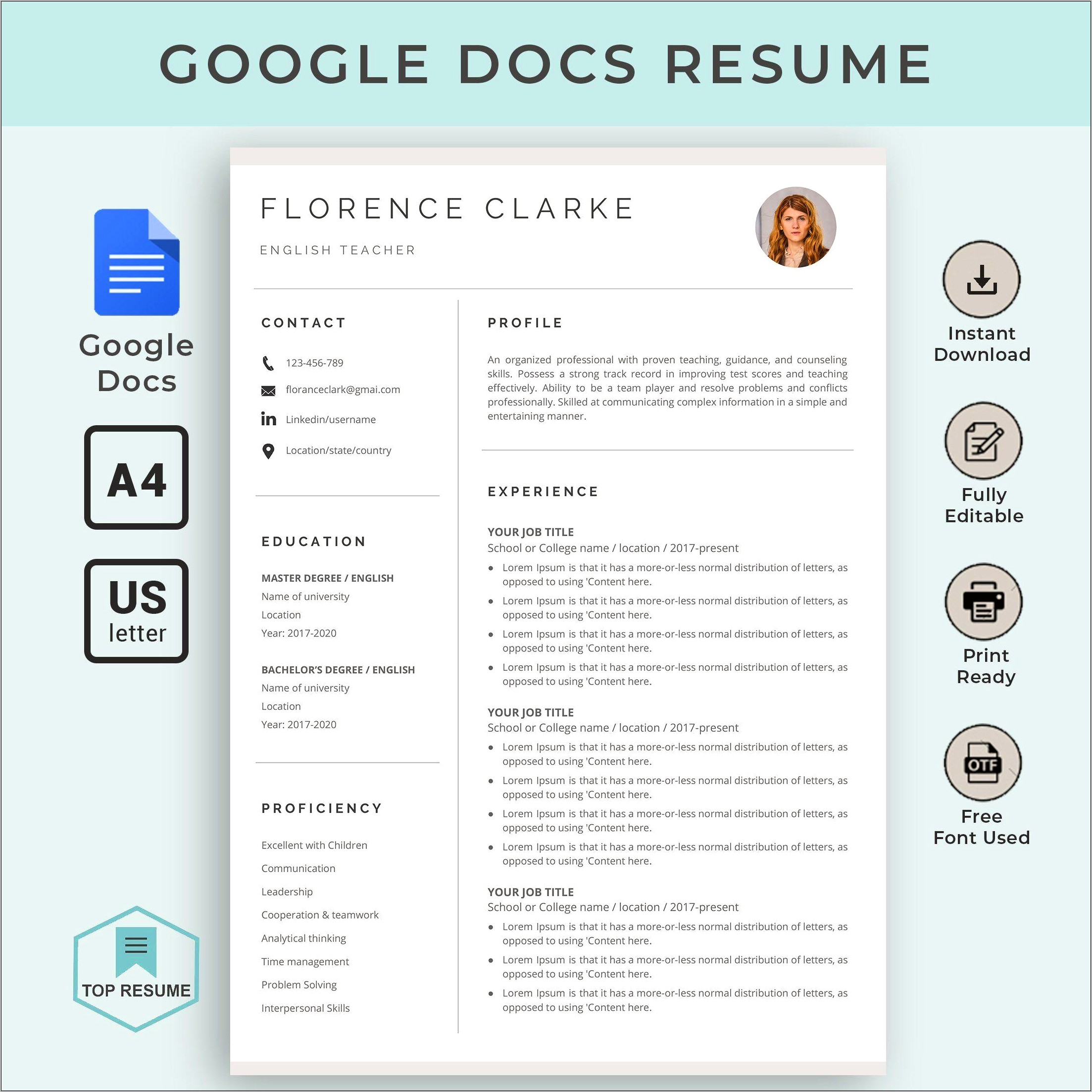 Best Resume Template On Google Docs