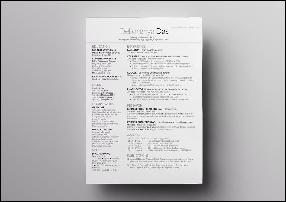 Best Resume Templates 2019 For Phd Latex
