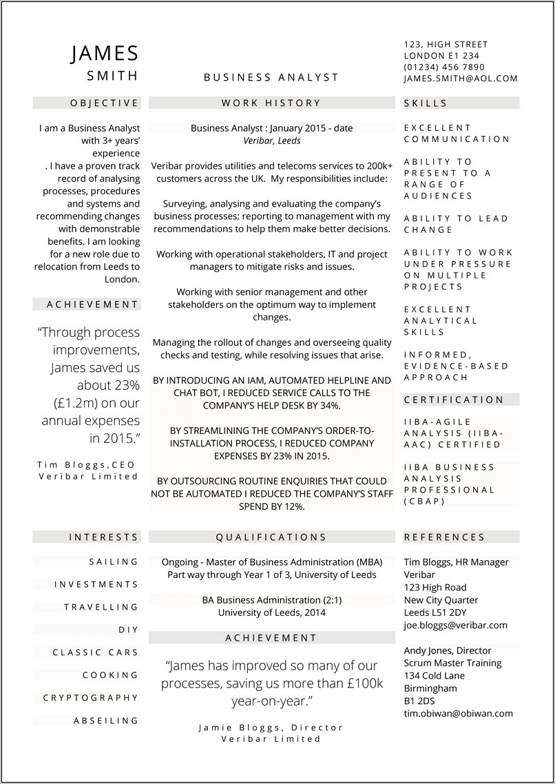Best Resume Templates For Business Analyst