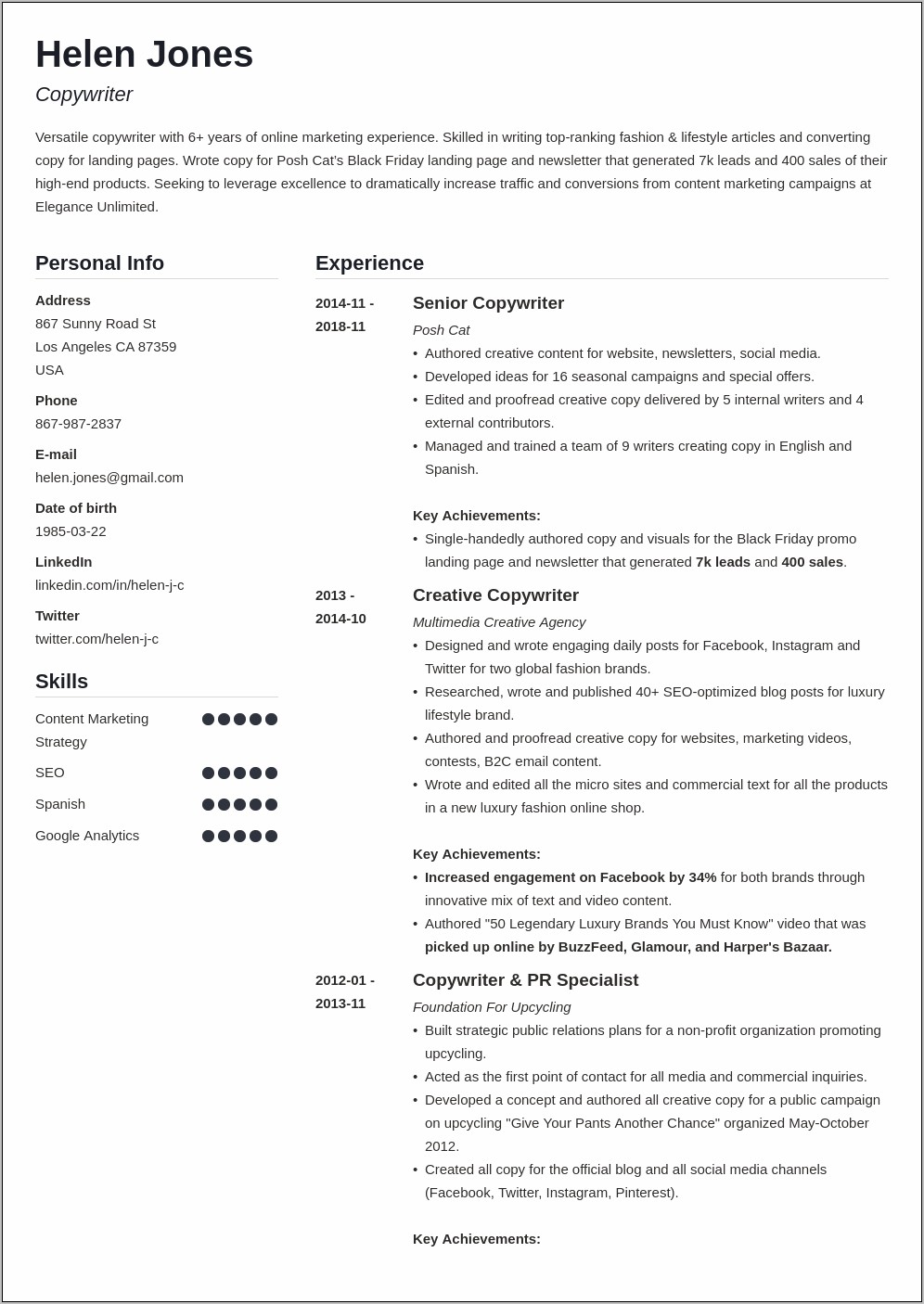 Best Resume Templates For Content Writer