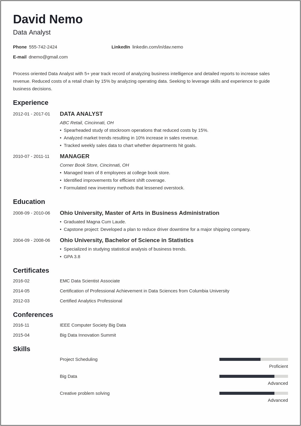Best Resume Templates For Data Analyst Entry Level