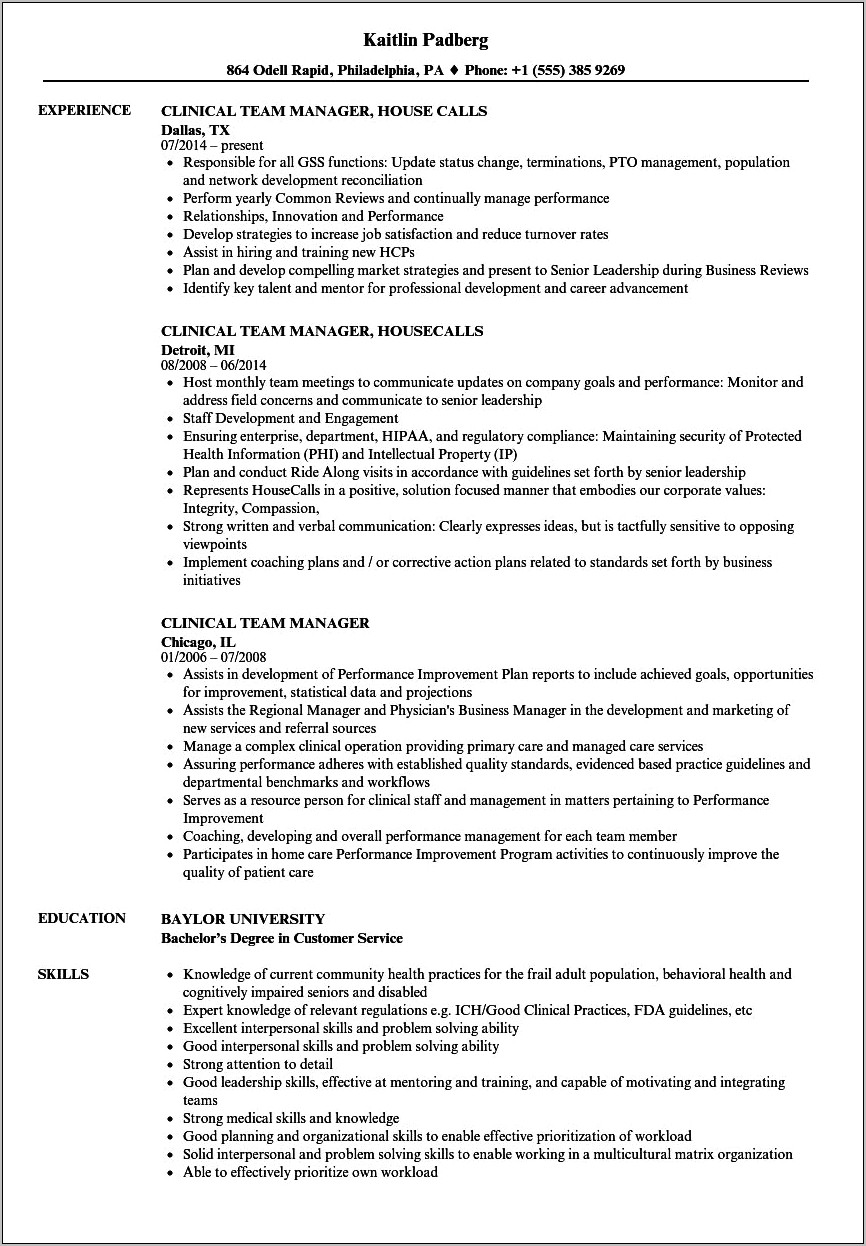 Best Resume Term For Clinical Supervisor Position