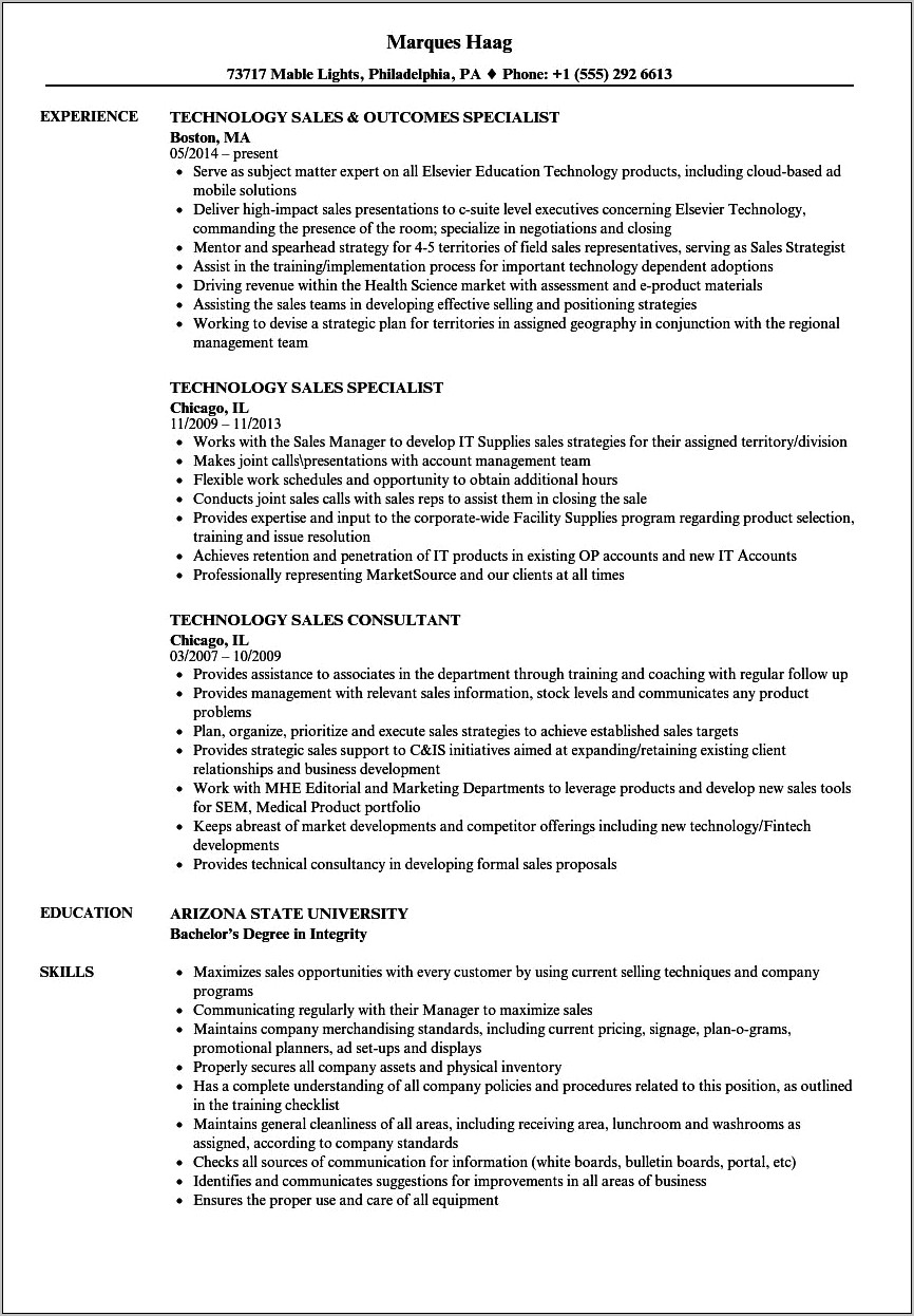 Best Technology Sales Resume Examples