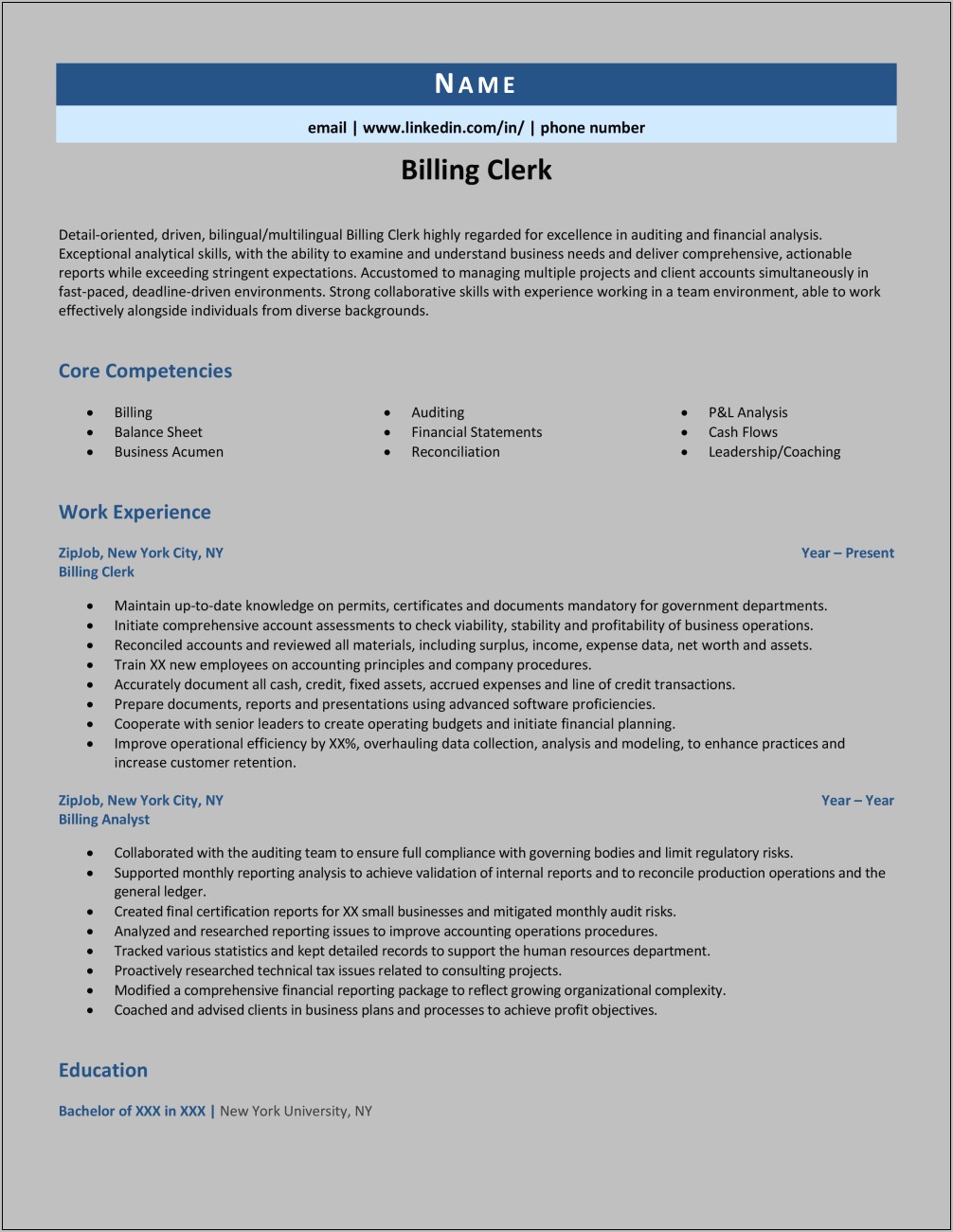 Billing Clerk Job Description Resume