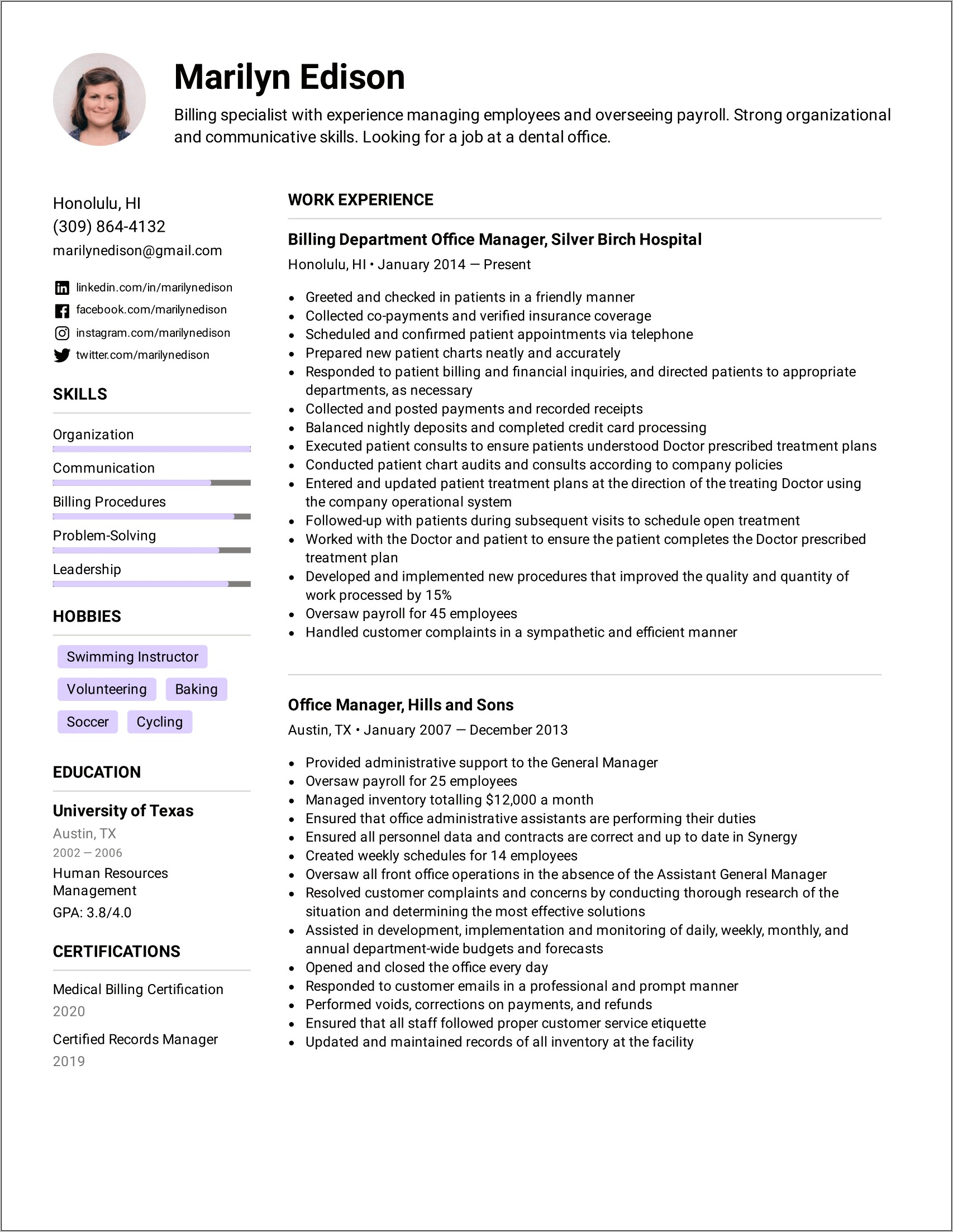 Billing Manager Job Description Resume