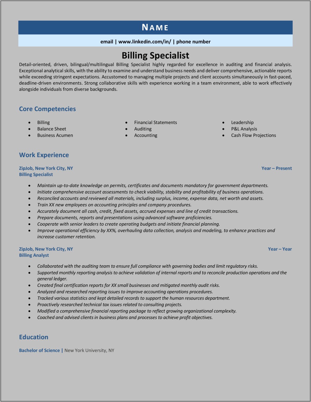 Billing Specialist Job Description Resume
