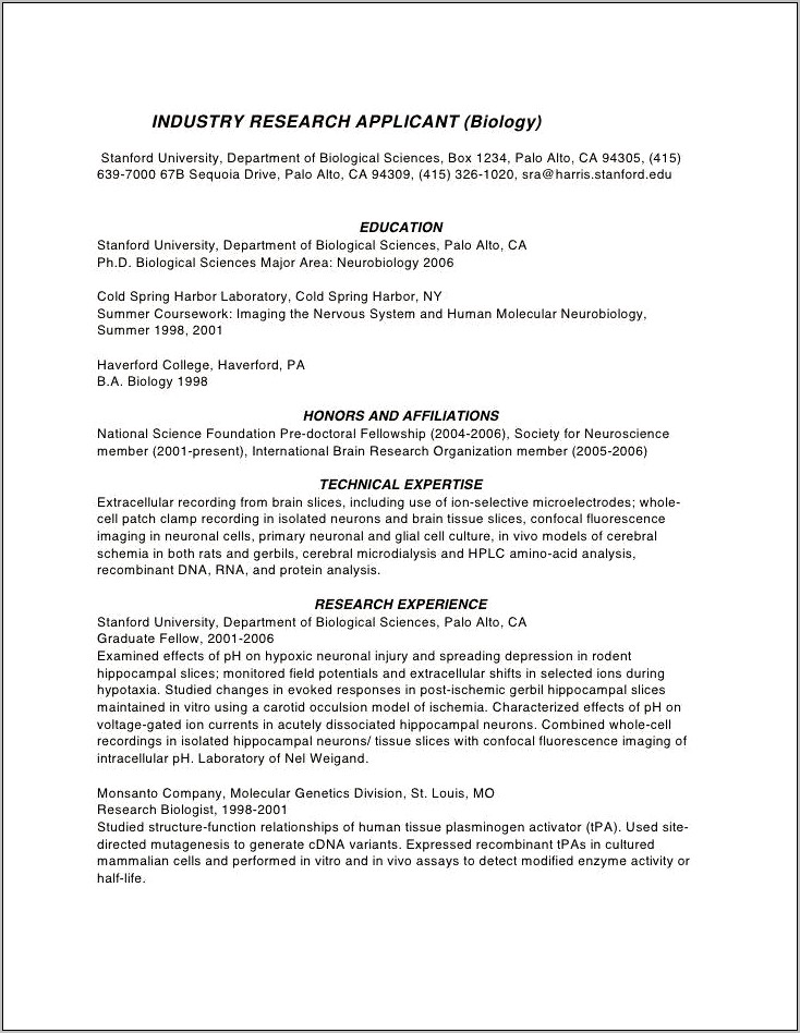 Biology Resume Cover Letter Examples