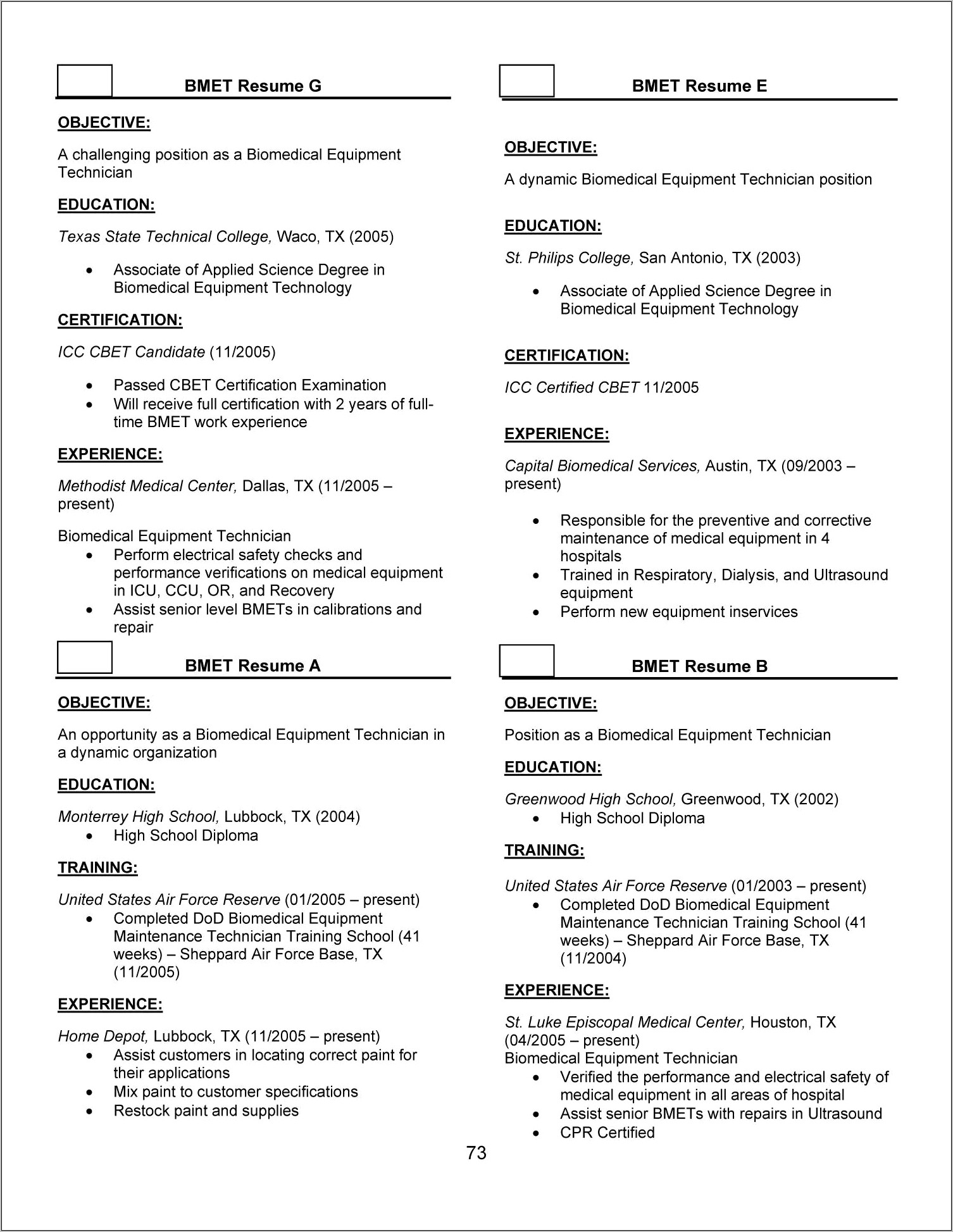 Biomedical Technician Job Description For Resume