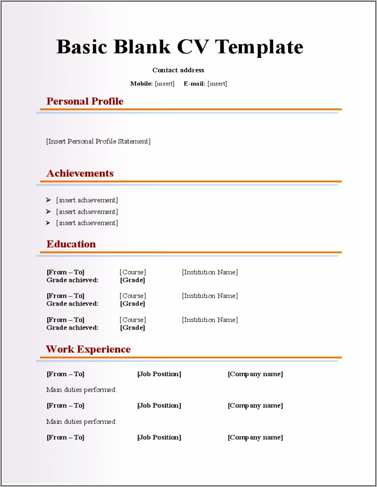 Blank Resume Form For Job Application Pdf