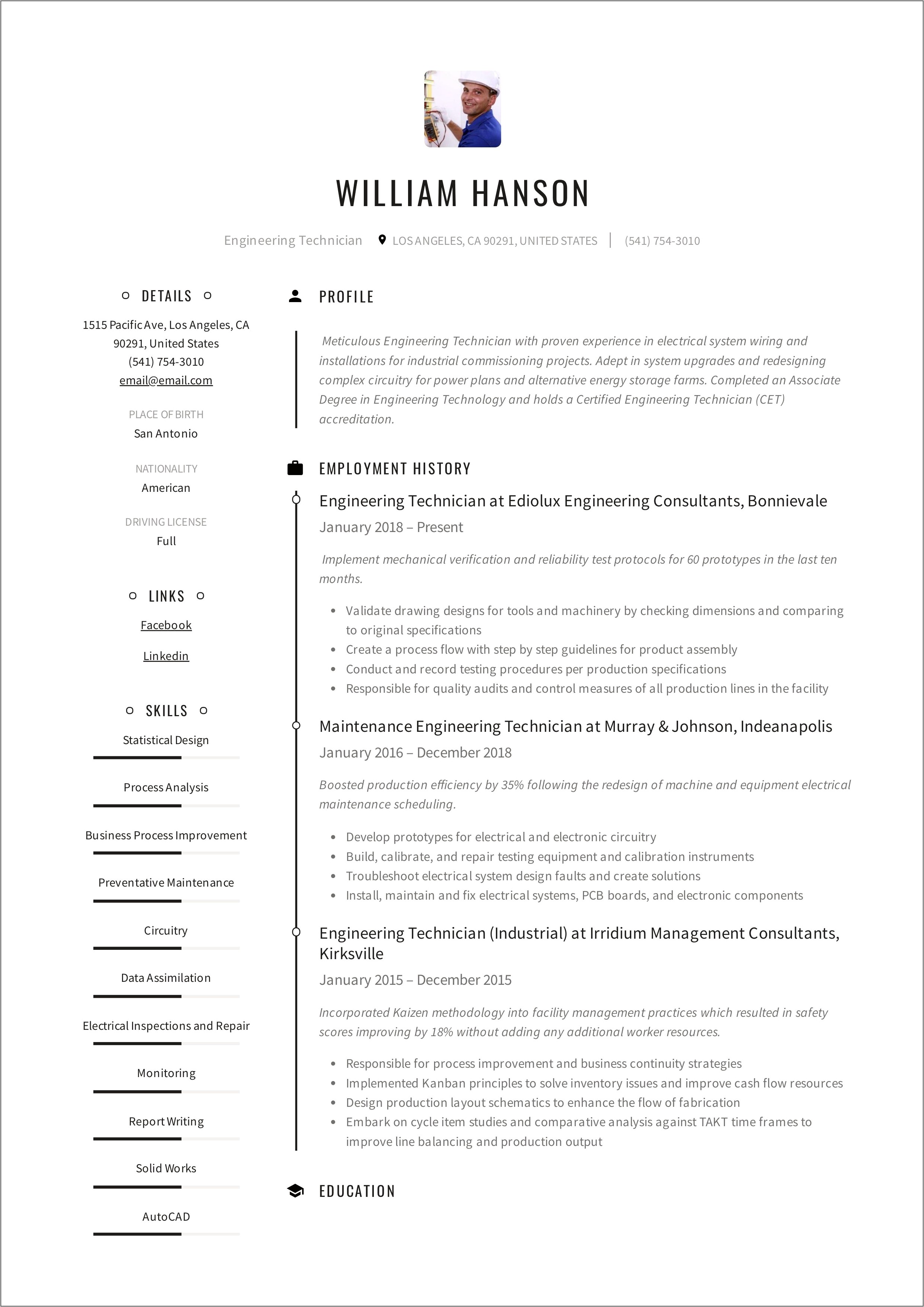Bmet 1 Job Description For Resume