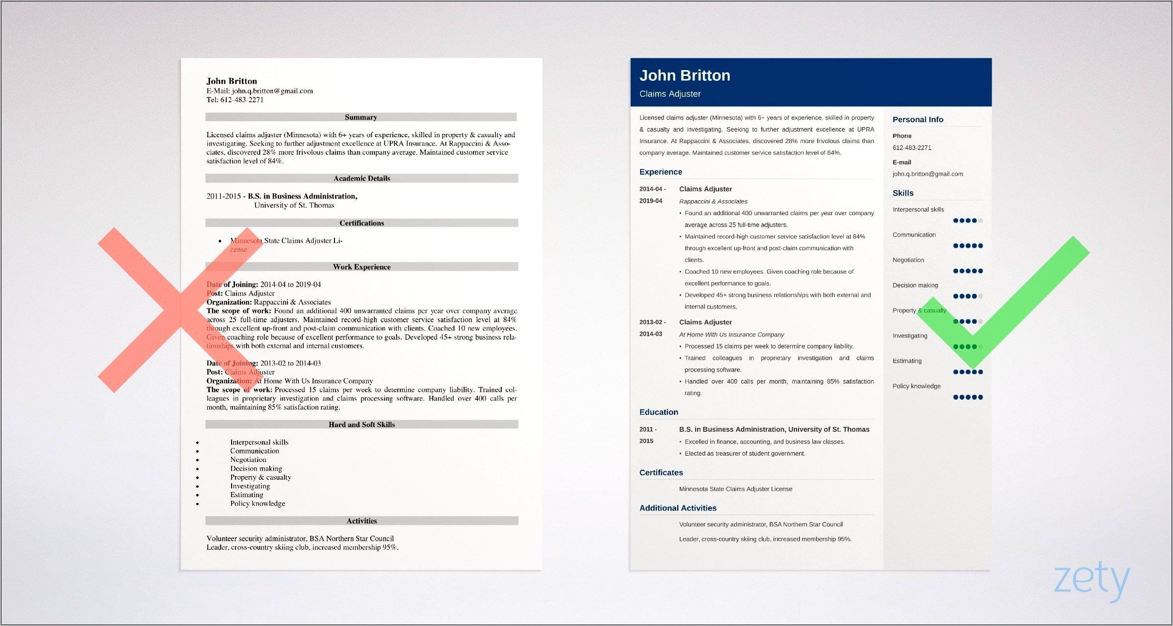 Bodily Injury Claims Adjuster Resume Examples