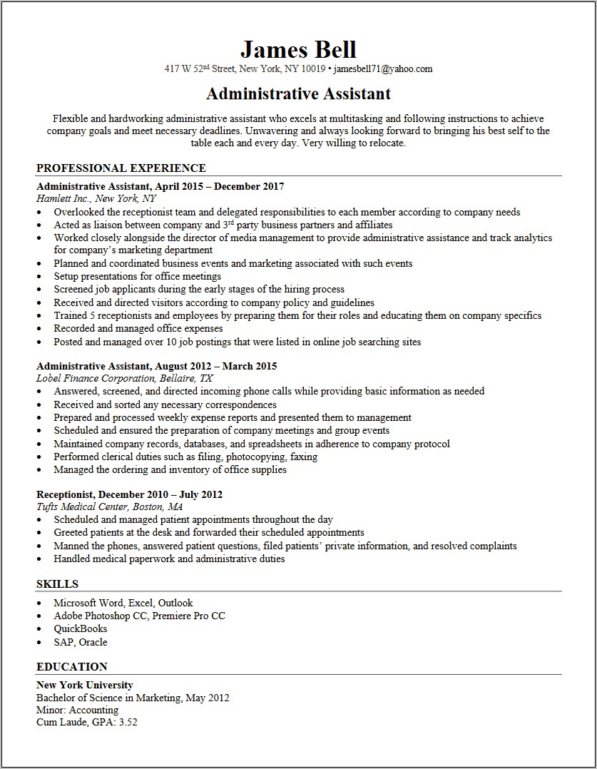 Bookkeeping Assistant Job Description For Resume