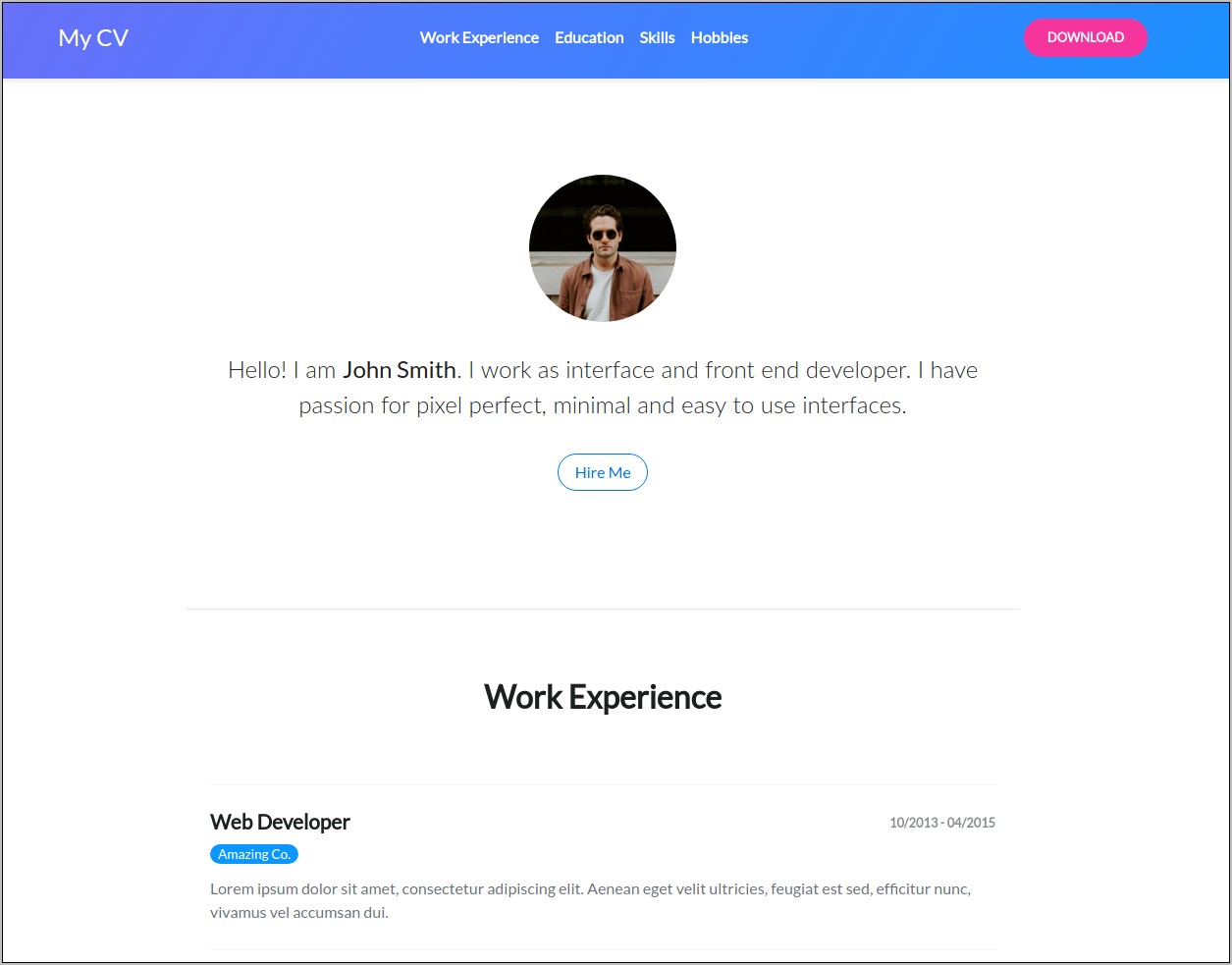 Bootstrap Templates For Resumes One Page