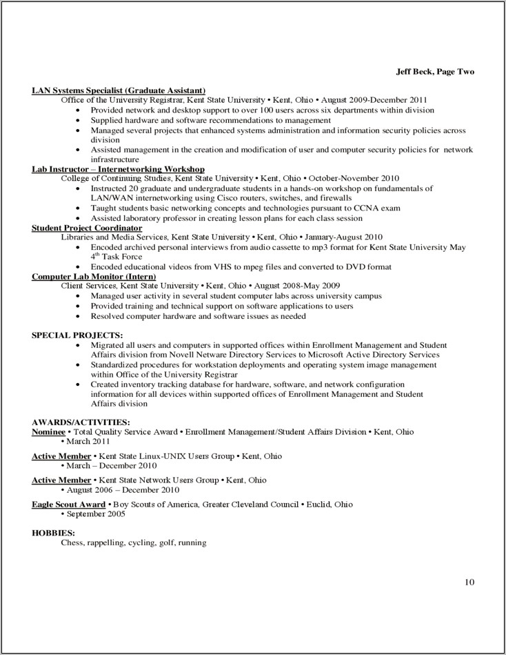Boy Scouts Of America Experience Resume