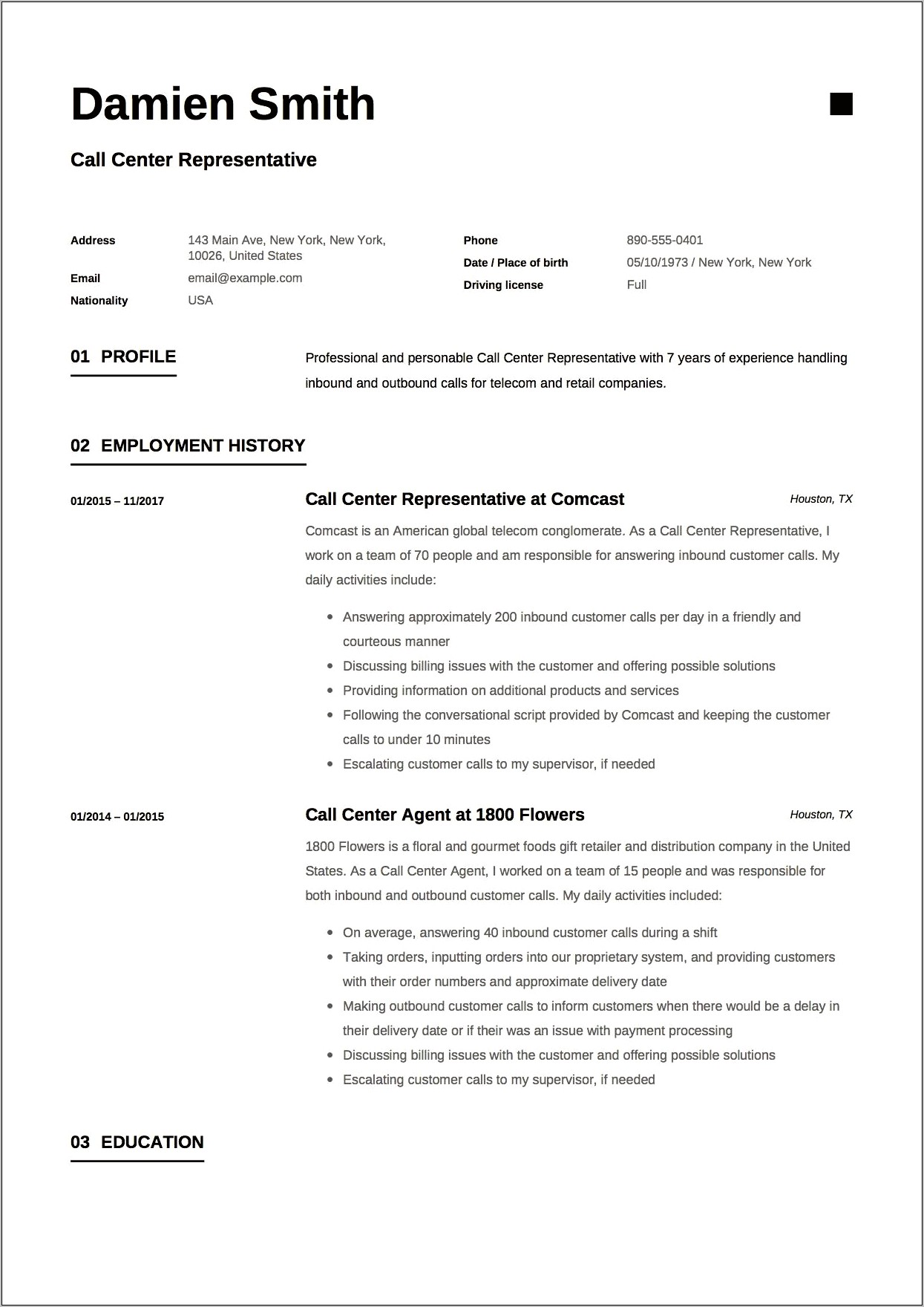 Bpo Call Centre Resume Template Format