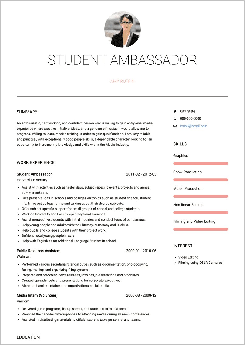 Brand Ambassador Resume Job Description