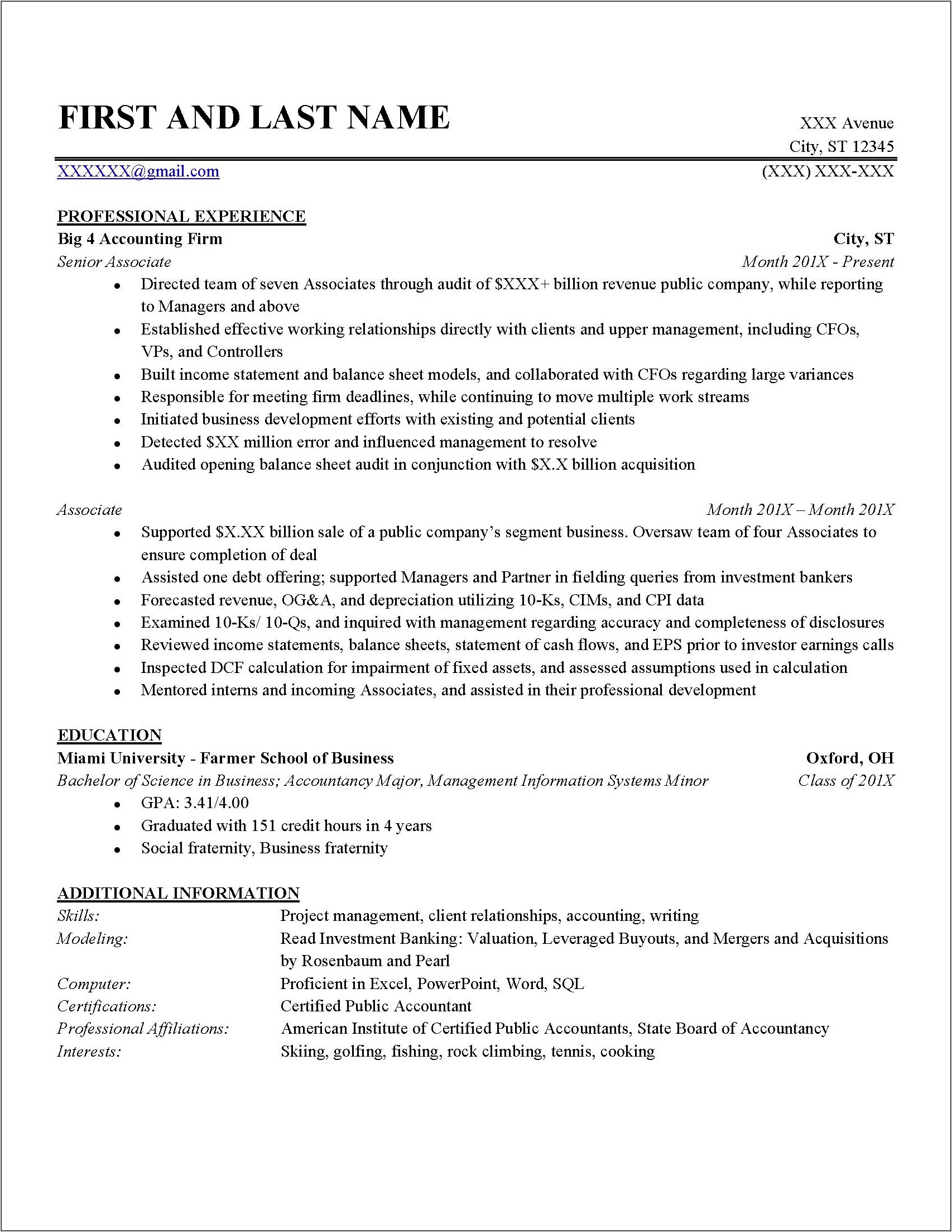 Breaking Into Wall Street Resume Template