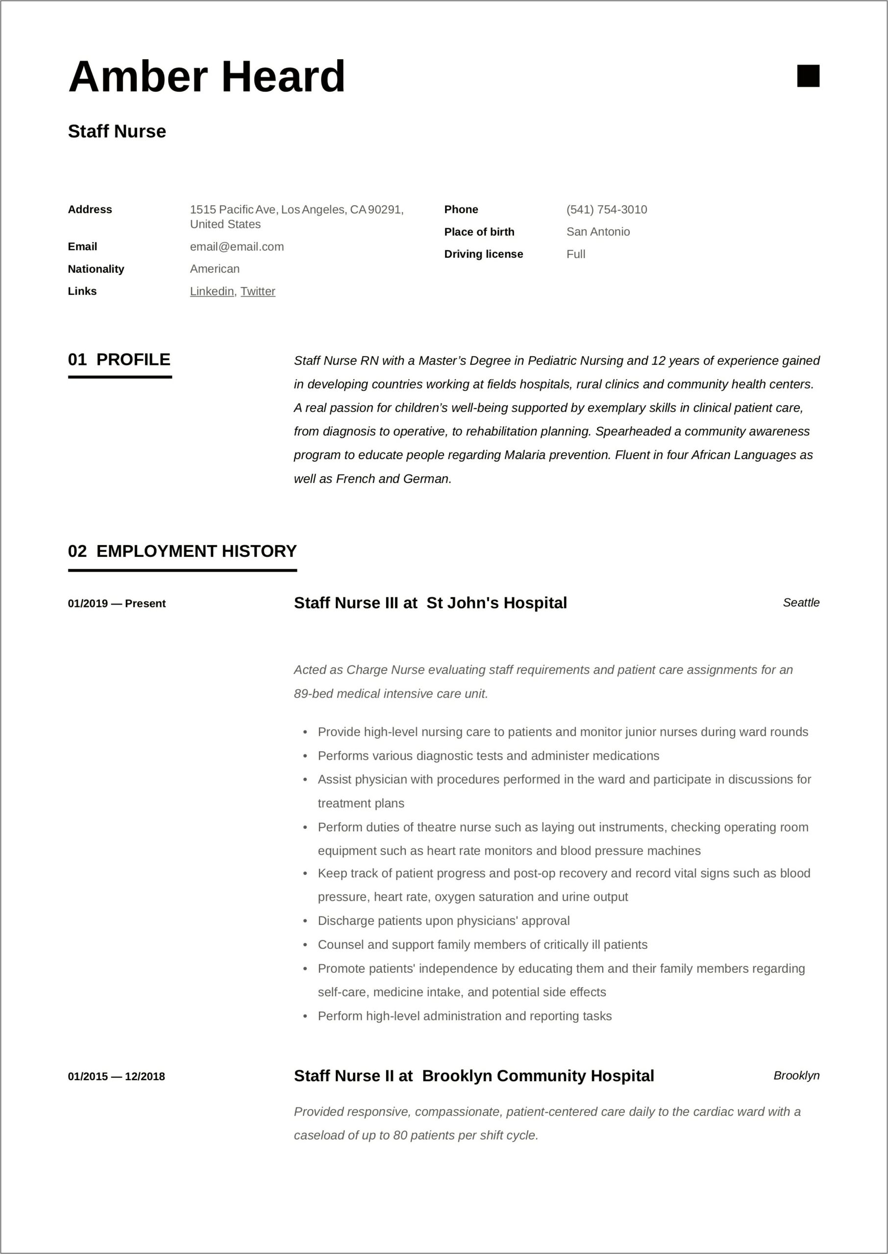 Bsc Nursing Resume Format For Freshers Word