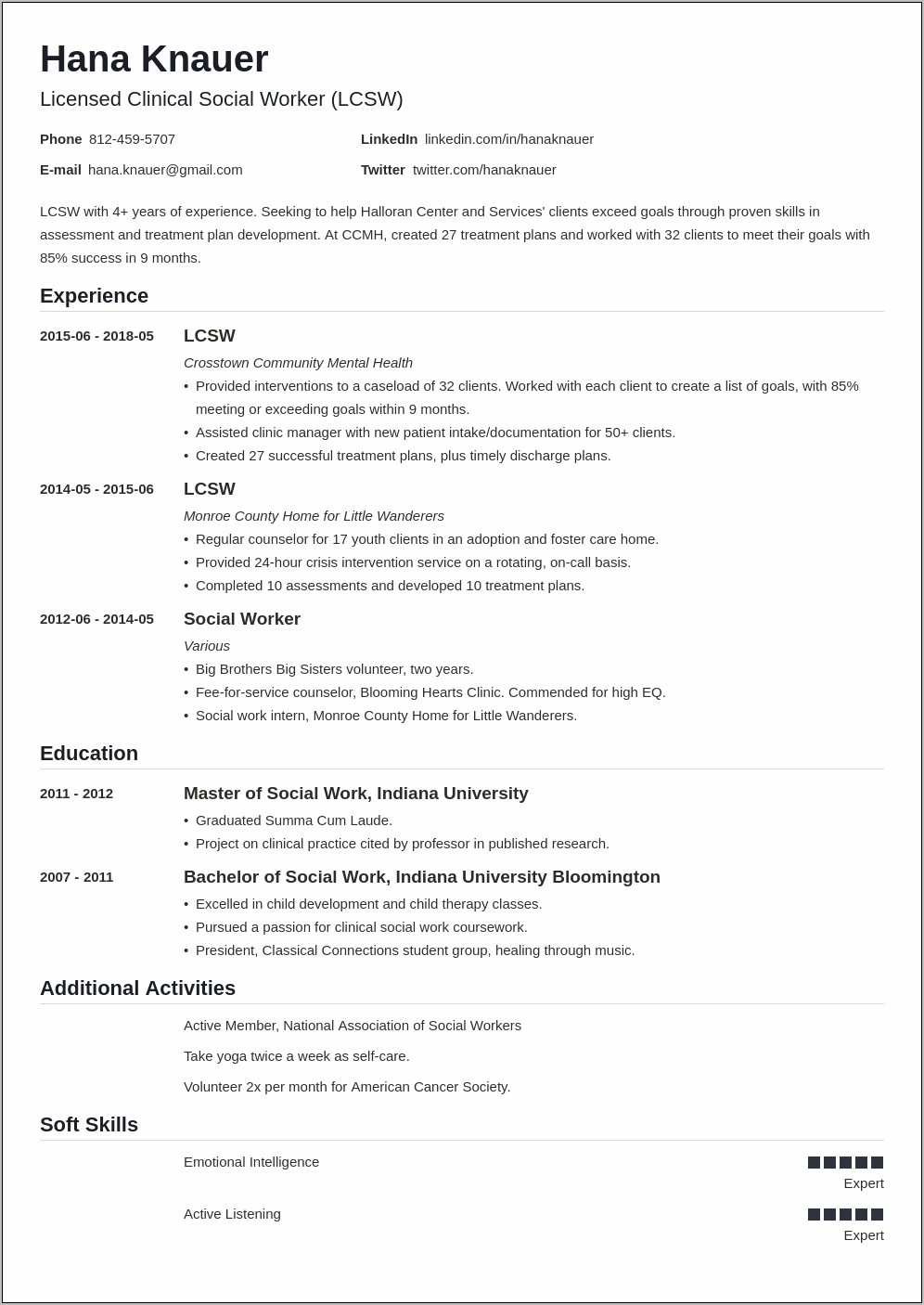 Bsw Student Resume For Internship No Experience
