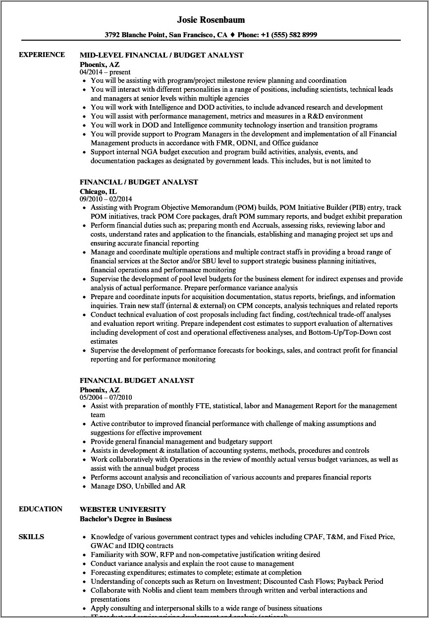 Budget Analyst Skills For A Resume