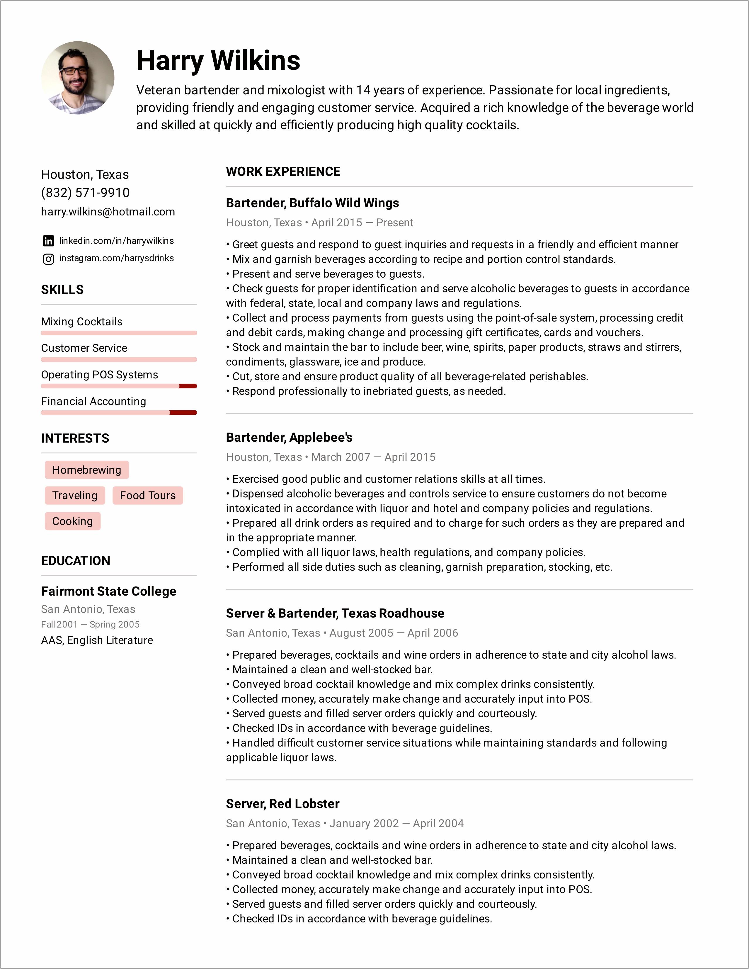 Bullet Point Summary Example Resume