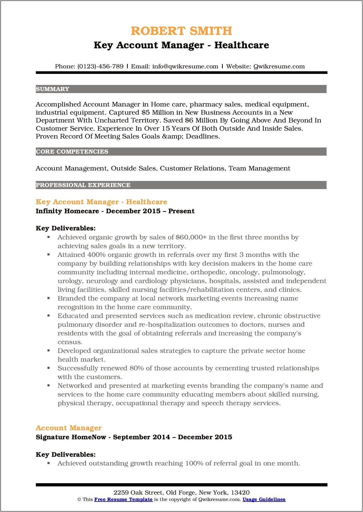 Business Account Manager Resume Sample