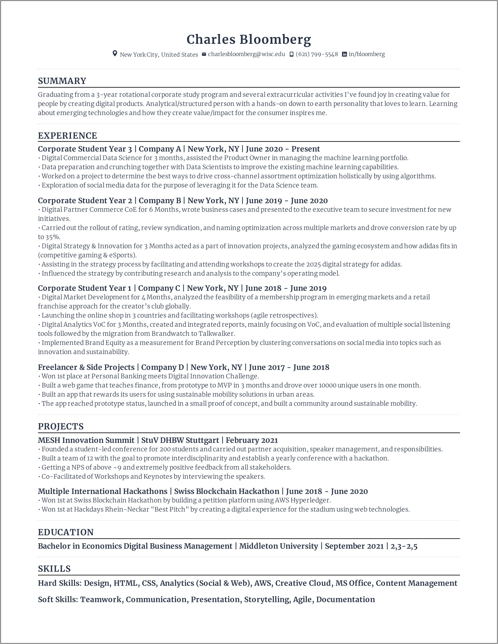 Business Administration Garduate Resume No Experience