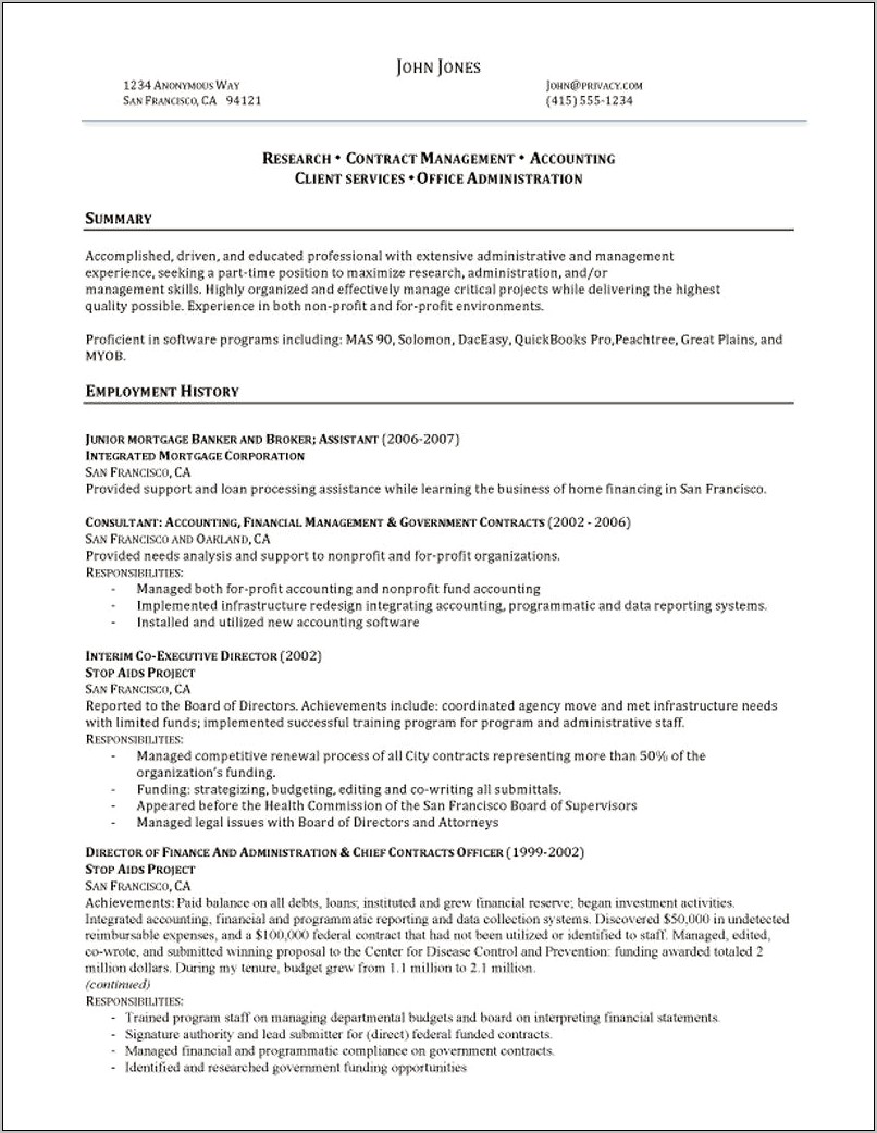Business Administration Management Sample Resume