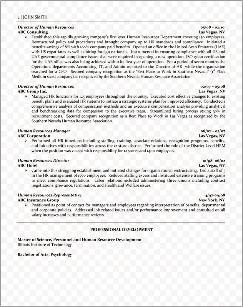 Business Administration Resume In Human Resource Management