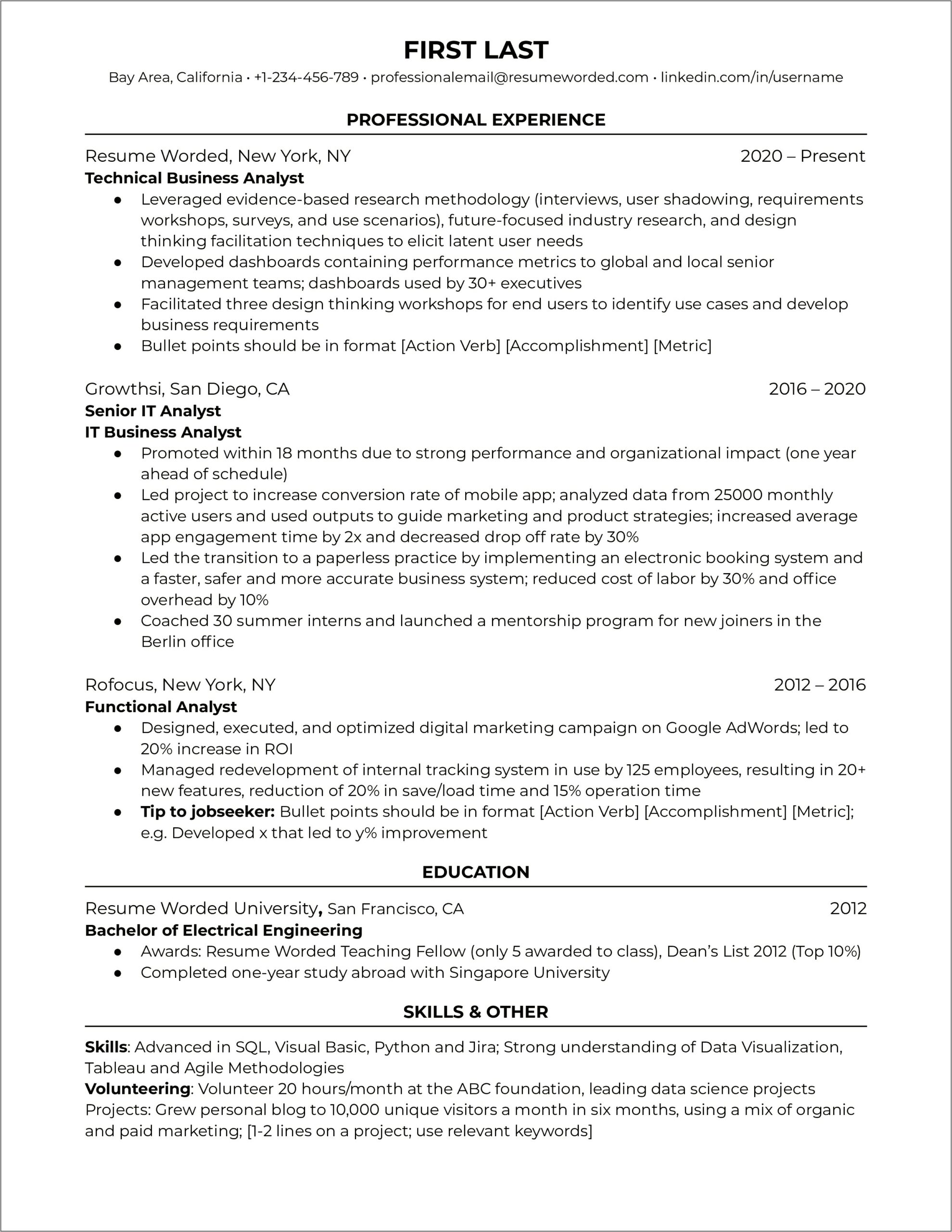 Business Analysis Manager Resume Sample