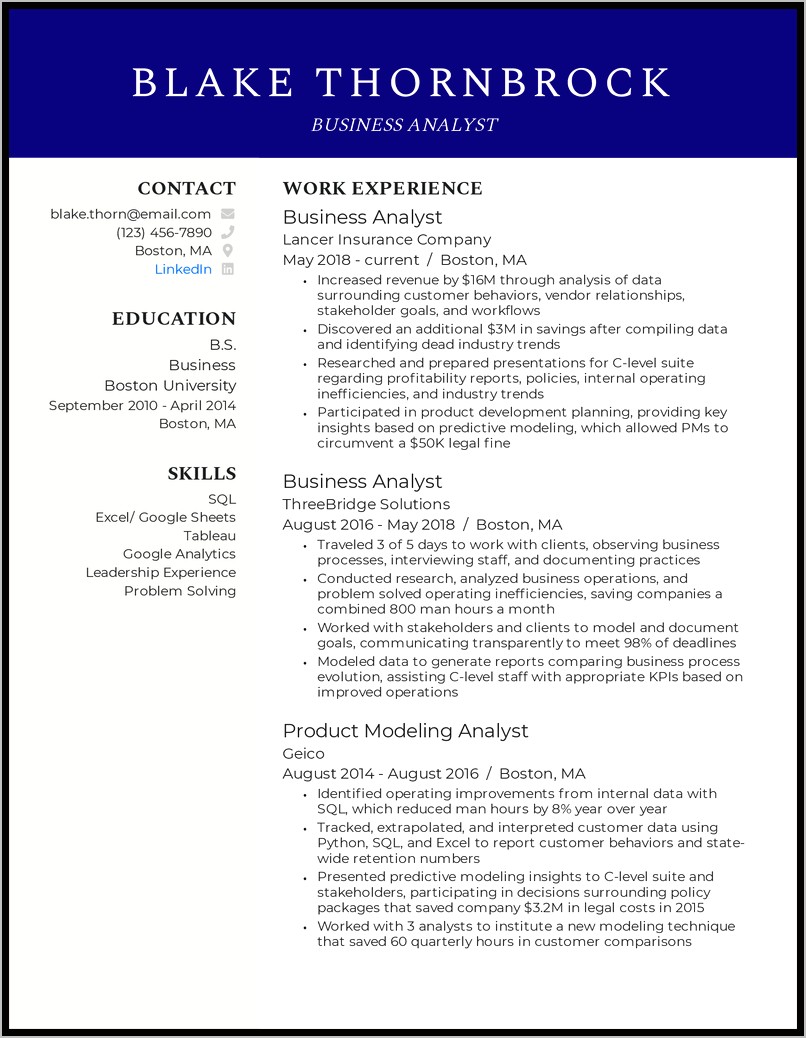 Business Analyst 2 Years Experience Resume Summary