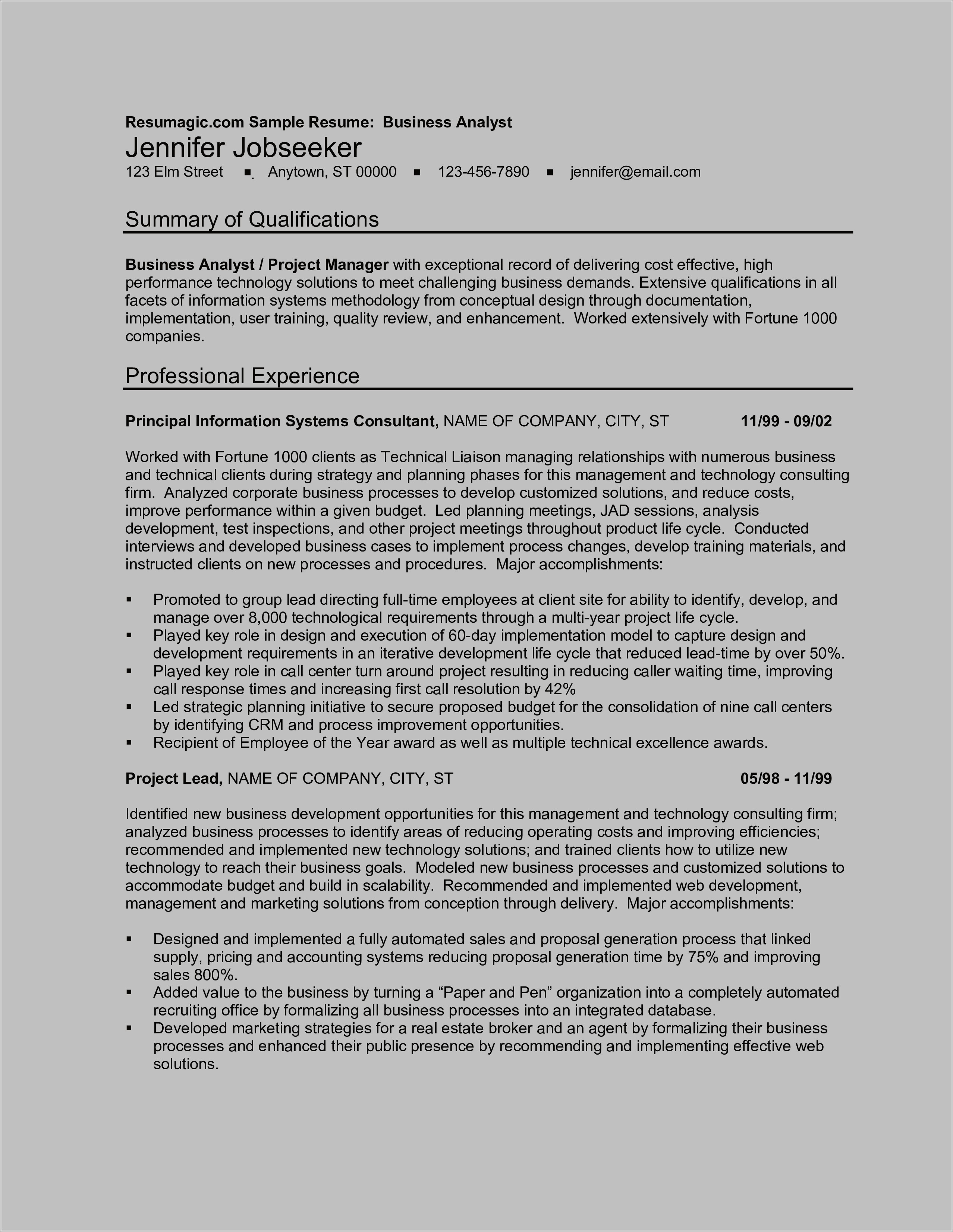 Business Analyst Ci & Cmmi Resume Samples