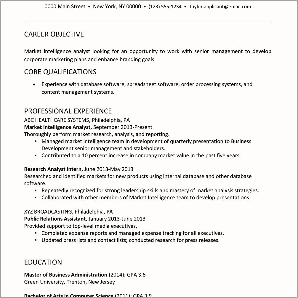 Business Analyst Content Management Resume