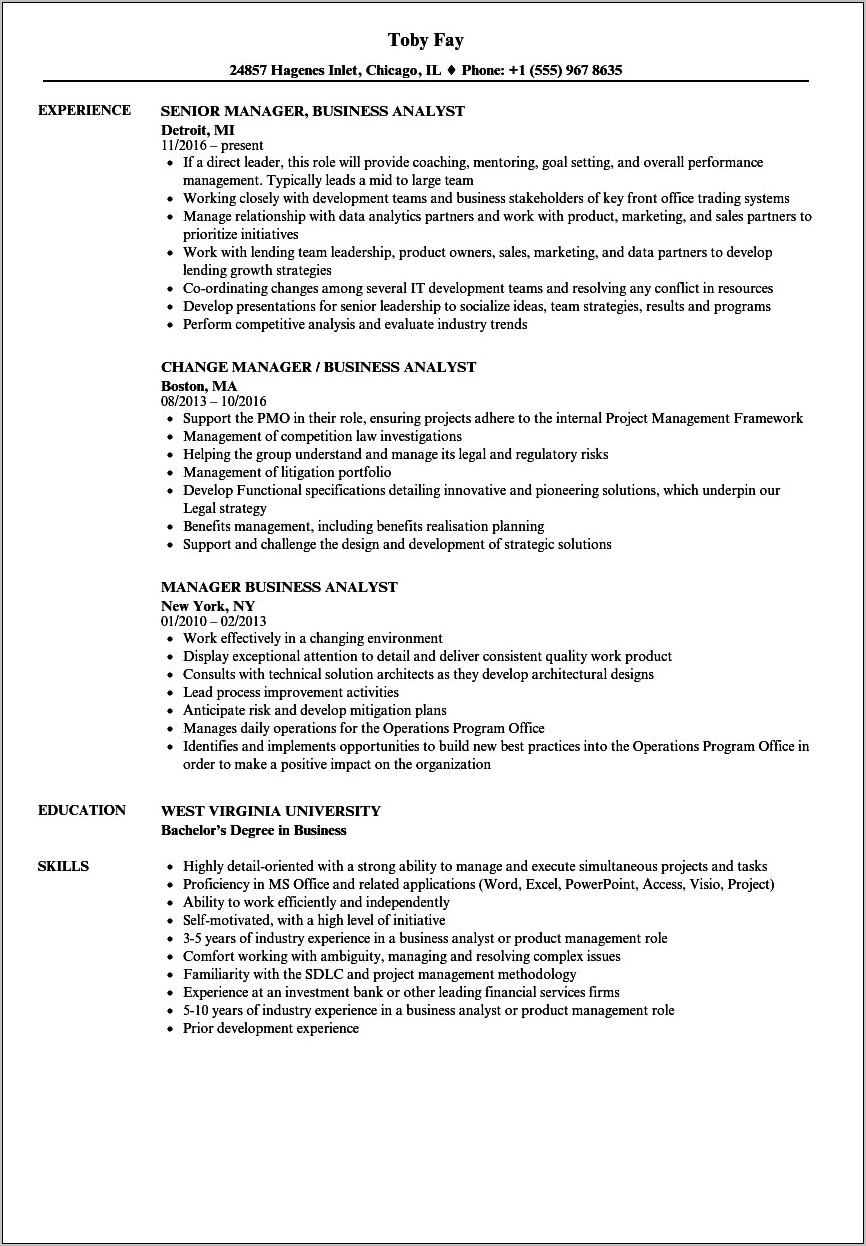 Business Analyst Functional Resume Sample