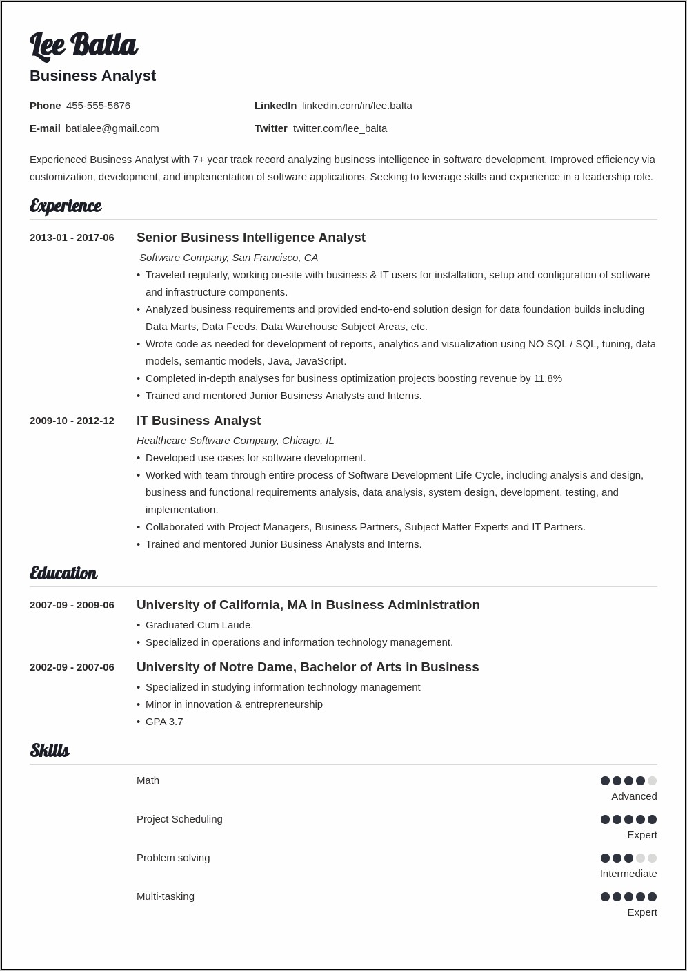 Business Analyst In Banking Domain Sample Resume