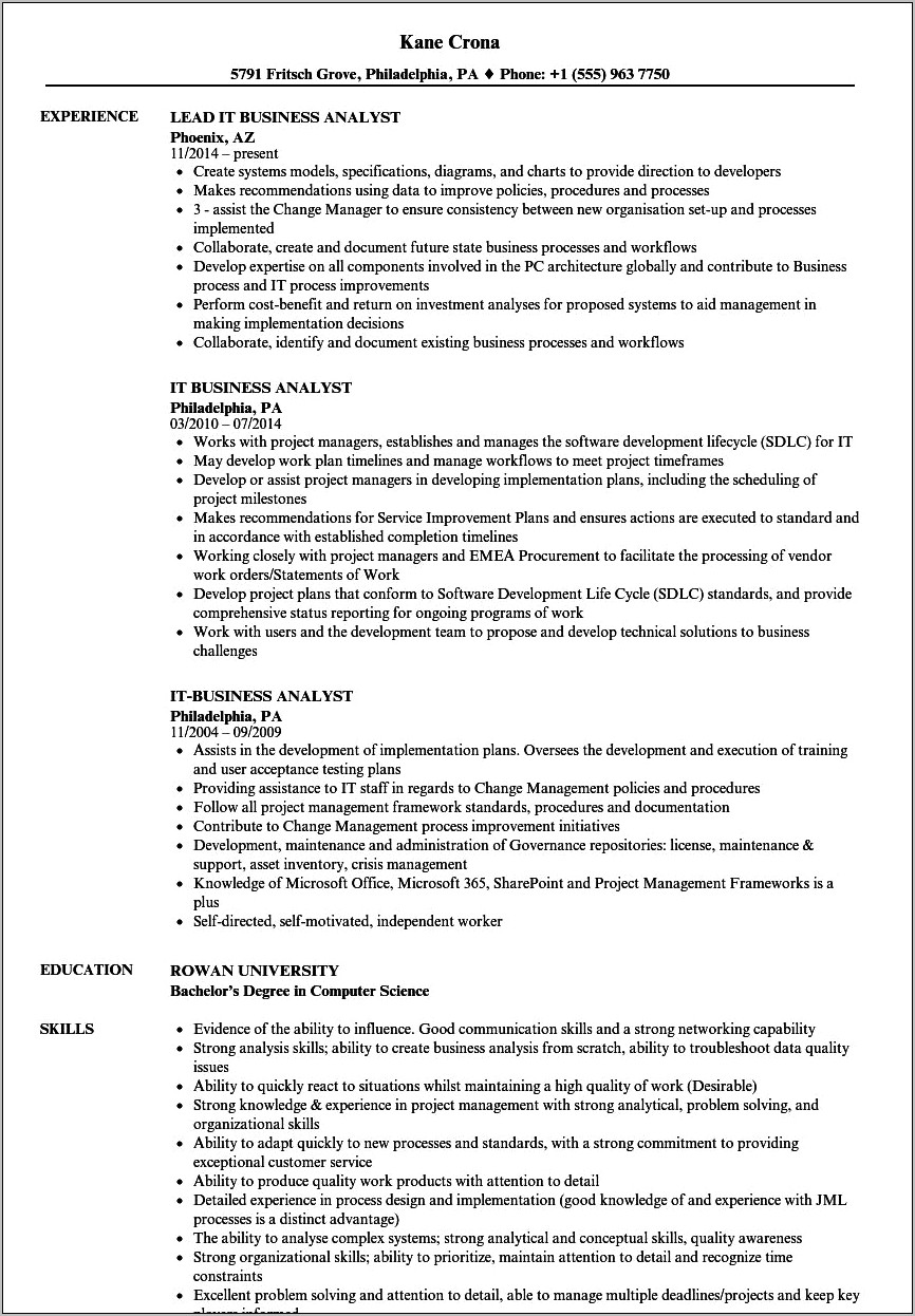 Business Analyst Non It Sample Resume Indeed