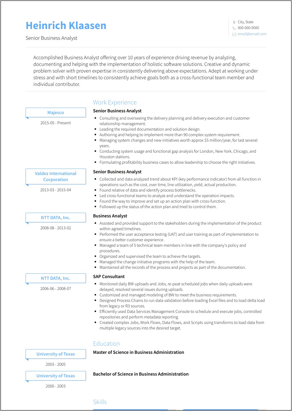 Business Analyst Resume Sample Free Download
