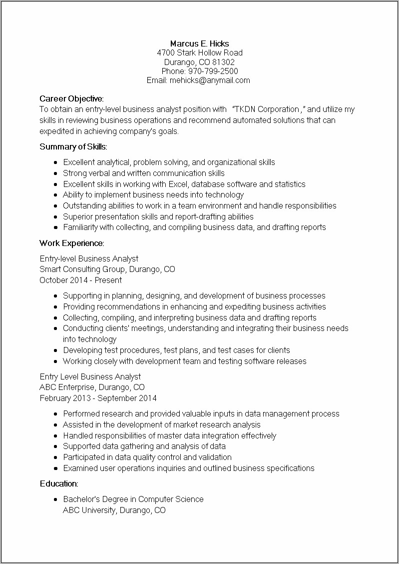 Business Analyst Resume Samples Doc